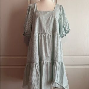 Molly Bracken Green and White Tiered Dress